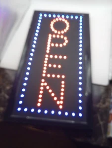 LED Lighted OPEN Sign 18" x 9.5" Red White and Blue Lights w/ On Off Switch - Picture 1 of 2
