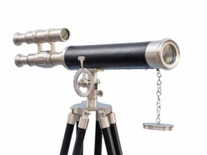 Telescopio de doble cañón de 18" con soporte de trípode de madera latón náutico marino marino. - Imagen 1 de 3
