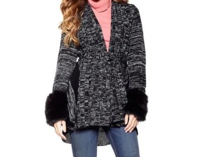 Winter Outerwear Winter Fur black Hood Cardigan Sweater jacket coat plus 2X 3X - Image 1 of 4
