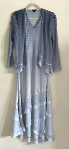 KOMAROV-Bluish Gray Ombre A-Line Charmeuse Dress & Jacket-Petite Large-MSRP $448