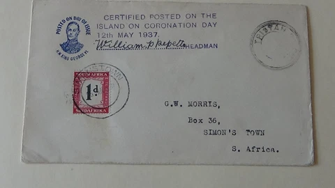 1937 Tristan da Cunha First Day Cover to South Africa King George VI Coronation Cover