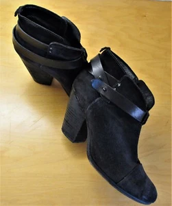 Botines Rag & Bone Harlow de gamuza negra/cuero talla US10 marcado 40 - Imagen 1 de 12