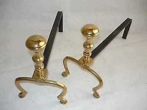 Coppia D'ALAI Pour Cheminée En Laiton Poli Style Empire - Photo 1/1