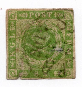 1854 - Danimarca - Stemma 8 s. verde usato - Picture 1 of 1