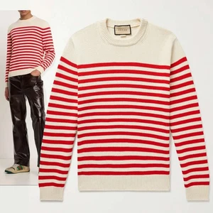 GUCCI SWEATER MENS STRIPED COTTON WOOL BLEND SIGNATURE LOGO $1,200 sz L LARGE - Picture 1 of 22