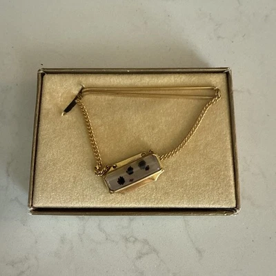 vintage Gold men's tie chain or tie bar Opal Or Agate - Image 1 of 4