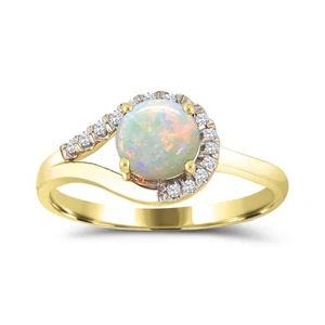 10K Gold Ethiopian Opal & Diamond Engagement Ring Sz 7 (0.40Ct, H-I, I1-I2) - Picture 1 of 2
