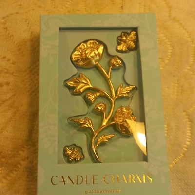 Anthropologie FLOWER CANDLE CHARM W/Bees Floral  Gold Jewelry Decor Rhinestone - Image 1 of 4