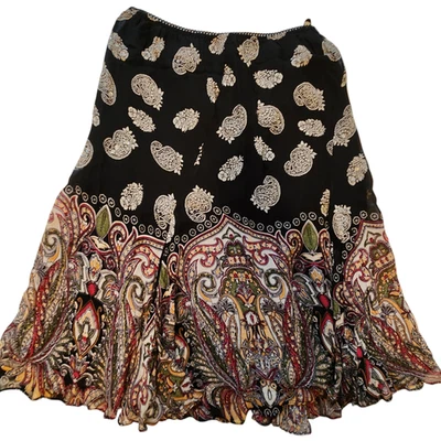 Lola P. Full, Flowy, Beaded Skirt, Paisley & Floral, Lined w/ Elastic Waist PM - Imagem 1 de 4