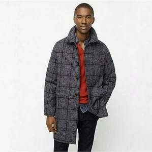 J. Crew Ludlow Car Coat Glen Plaid Wool Blend Overcoat Grey/Black Men’s 36S - Picture 1 of 14