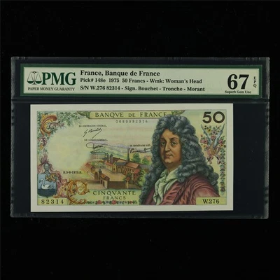 Francia Banque De France 1975 50 francos Pick #148e PMG 67 EPQ excelente gema sin circular Foto 1 de 4