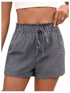 Neu gestreifte Damenshorts hoher Bund schräge Tasche Freizeit Sommer Shorts - Bild 1 von 7