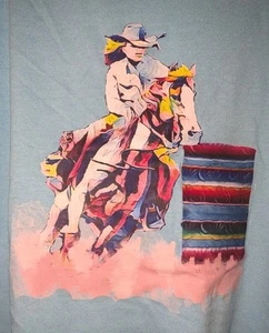 Youth XL Barrel Racer Graphic T-shirt BNWT Blue, Horse, Western, Country - Picture 1 of 2