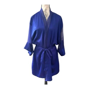 Victoria’s Secret Gold Label Women’s Robe OSFM Cobalt Blue Short Silky 90s/Y2K - Picture 1 of 21