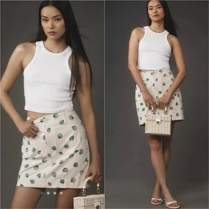 Anthropologie Maeve Skirt The Colette Mini Shells Seashells Cream Green Sz M - Picture 1 of 11