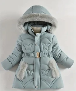 Girls Blue Winter Coat With Detachable Fur Hood Age 7-8 Years #schoolcoat - Picture 1 of 6