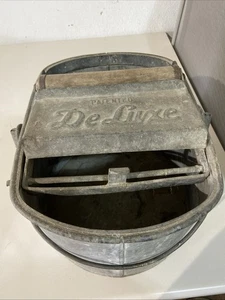 (N54) Vintage Galvanized Steel De Luxe Mop Bucket Wooden Rollers 1930's-40's - Picture 1 of 5