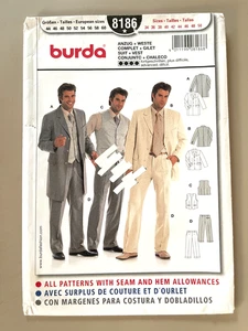 Burda Men's Suit,Vest Pattern 8186 Size 34-50 UNCUT - Picture 1 of 2