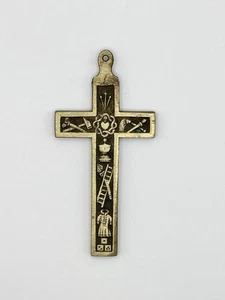 Antiguo colgante de cruz de latón - Imagen 1 de 10