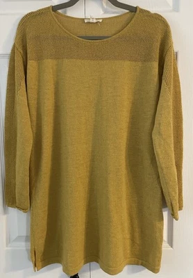 Suéter feminino Eileen Fisher L 100% lã malha martelada amarelo mostarda Chartreuse - Imagem 1 de 4