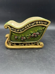 Vintage Napco Napcoware grüner Schlitten - Japan 8652 - Pflanzgefäß Weihnachten Kartenhalter - Bild 1 von 10