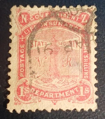 1891 New Zealand Government Life Insurance Lighthouses With V.R. Cat $450. 1/-. - Image 1 of 2
