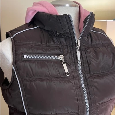 Giacca brown zip puffer vest with pink lining and Removable hood L - Image 1 of 4