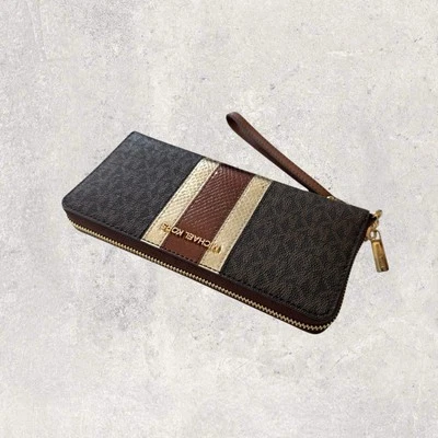 Michael Kors MK Geldbörse Portemonnaie Portmonee Jet Set Travel Braun Gold NEU - Bild 1 von 4