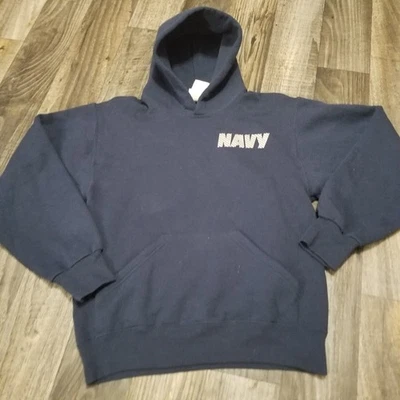 Sudadera con Capucha Vintage Azul Marino Para Hombre Pequeña Azul Militar de EE. UU. Hecha en EE. UU. Y2K Pullover con Capucha Foto 1 de 4