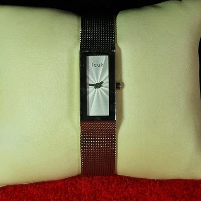 FCUK Ladies Slim Rectangle Mesh Watch – Silver Dial – 16mm - Image 1 of 4