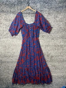 CAROLINA K Blue Alexa Midi Off Shoulder Floral Size Large Blue/Red - Picture 1 of 11