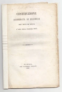 RR50-DUCATO DI LUCCA-COSTITUZIONE ACCORDATA AI LUCCHESI 1847 - Picture 1 of 1