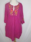 April Cornell Hot Pink Cotton Top Blouse Tunic L  Embroidery Boho Pockets