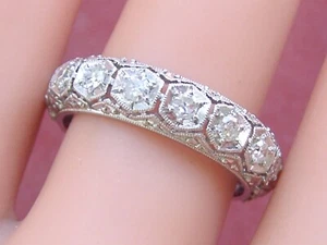 ART DECO STYLE .75ctw DIAMOND PLATINUM 5.37 mm WIDE ETERNITY BAND RING size 7.5+ - Picture 1 of 16