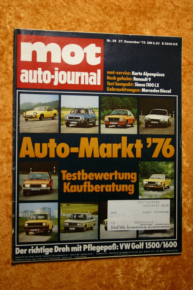 MOT 26/75 Mazda RX-3 ROLLS-ROYCE CAMARGUE SIMCA 1100 MERCEDES DIESEL RENAULT 9 - Immagine 1 di 1