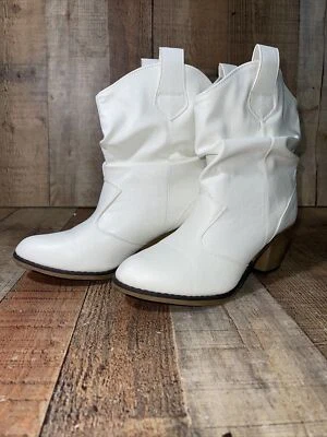 Charles Albert Botas Blanco Talla 9 Damas Botines Vaqueros Cuero Vegano Foto 1 de 4