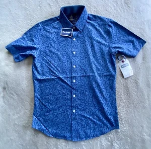 Rugby University Shirt Mens Blue Patterned Short Sleeve Button Up Small - Picture 1 of 5