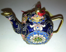 Cloisonne Teapot Miniature Ornament Enamel Copper Gold Plated 2 1/2"