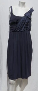 DELETTA Anthropologie Navy Blue Stretch Rayon Jersey Silk Bow Dress size S EUC - Picture 1 of 5
