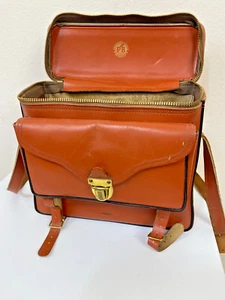 VTG Brown Leather Hard Case for 1950s Camera PB Bag Zip Around Cross Body Strap - Picture 1 of 16