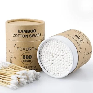 Bamboo Cotton Swabs 400 Count - Spiral&Round Double qTips Cotton Swabs - Picture 1 of 7