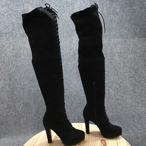 Shoedazzle Boots Womens 7.5 Remi Tall Over The Knee High Black Suede Lace Up - Picture 1 of 18