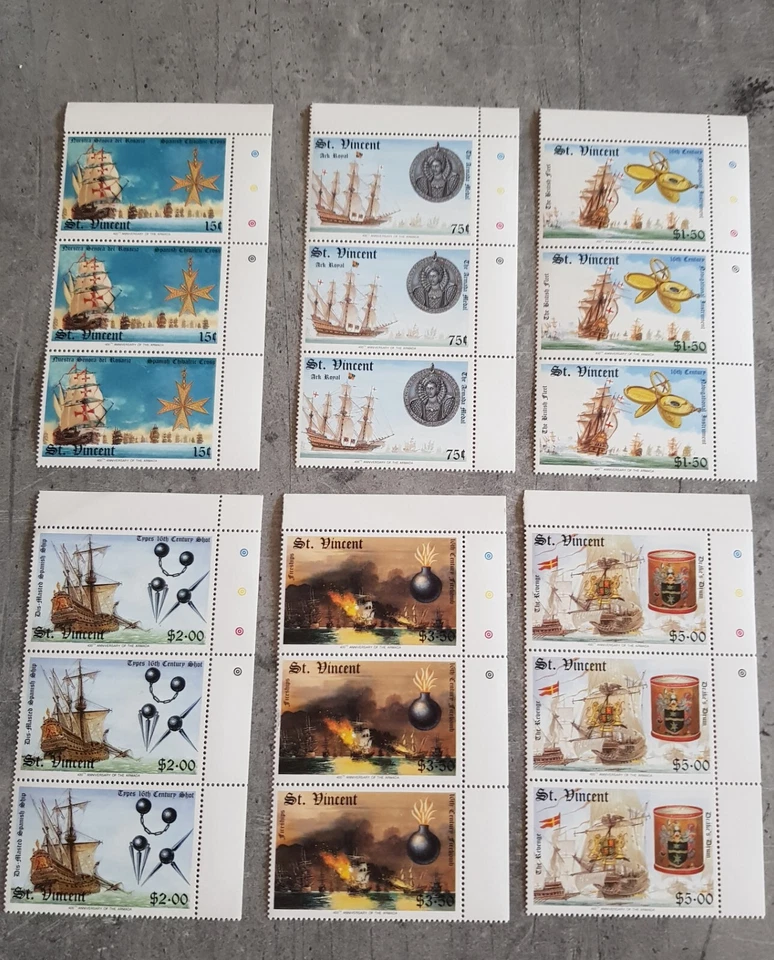 ST.VINCENT 400TH ANNIVERSARY OF THE ARMADA IN BLOCKS OF 3 MNH Foto 1 de 1