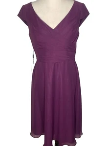 JJ's House Damenkleid Größe 12 Lila Wadenlang Chiffon Flügelärmel Neu mit Etikett Hochzeit - Bild 1 von 7