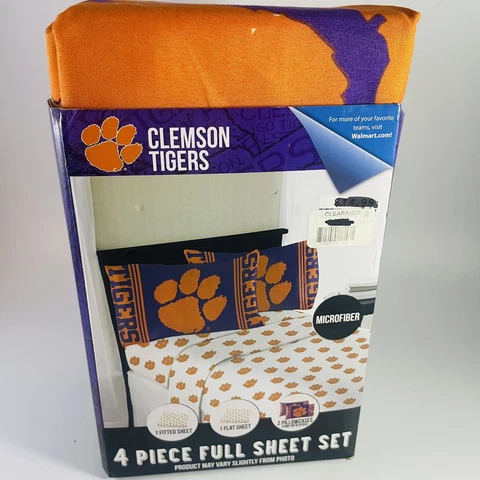New Clemson University Tigers 4 Piece Full Sheet Set Microfiber New NCAA Cover