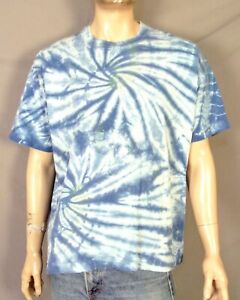 vintage 80s 90s single stitch Soft Thin Blue Tie Dye T-Shirt Blank Plain dead XL