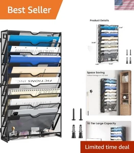 10 Ebenen Wand Datei Organizer Hängend Wand Datei Halter Wandhalterung Papier Ordner... - Bild 1 von 9