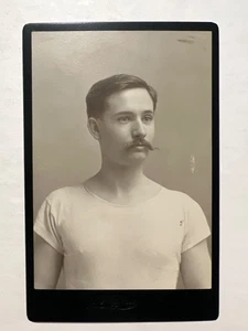 VTG Cabinet Photo Handsome Male with Mustache, Boxer Type - Picture 1 of 2
