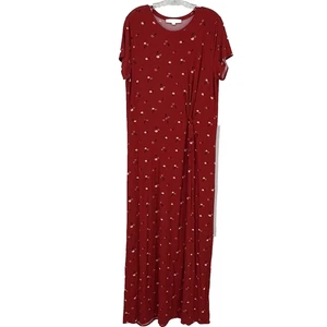 LOFT Cherry Maxi Dress Red Size Large Twist Side Front Short Sleeve Casual - Picture 1 of 8