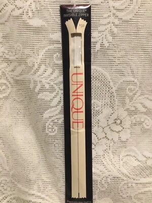 Vintage Unique Invisible Zipper New Old Stock White 20" 22" Polyester - Image 1 of 4
